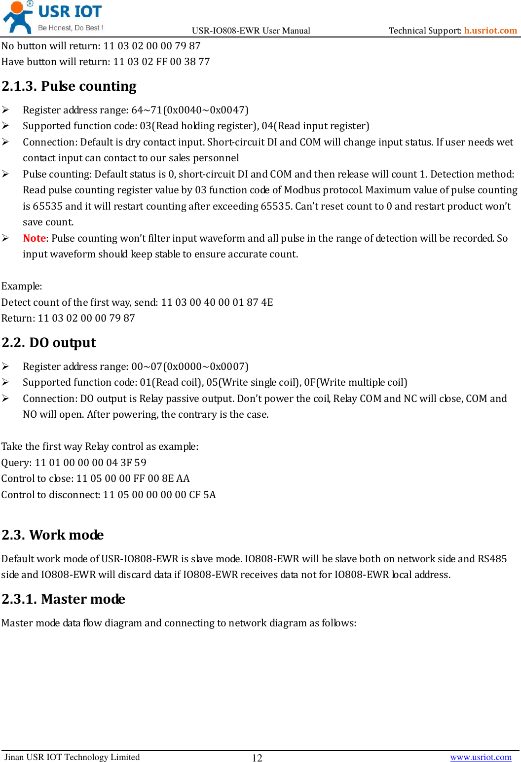 Page 12 of Jinan USR IOT Technology IO808 8DI8DO Network IO with ETH/WIFI User Manual USR IO808 EWR  V1 0 4 01
