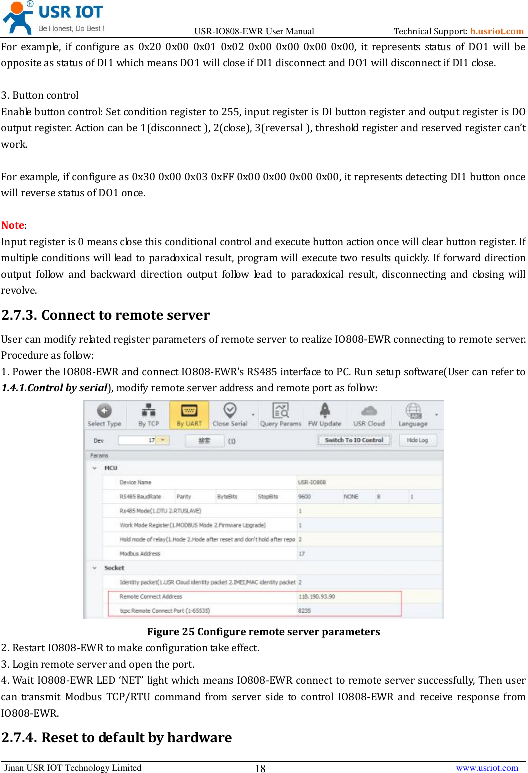 Page 18 of Jinan USR IOT Technology IO808 8DI8DO Network IO with ETH/WIFI User Manual USR IO808 EWR  V1 0 4 01