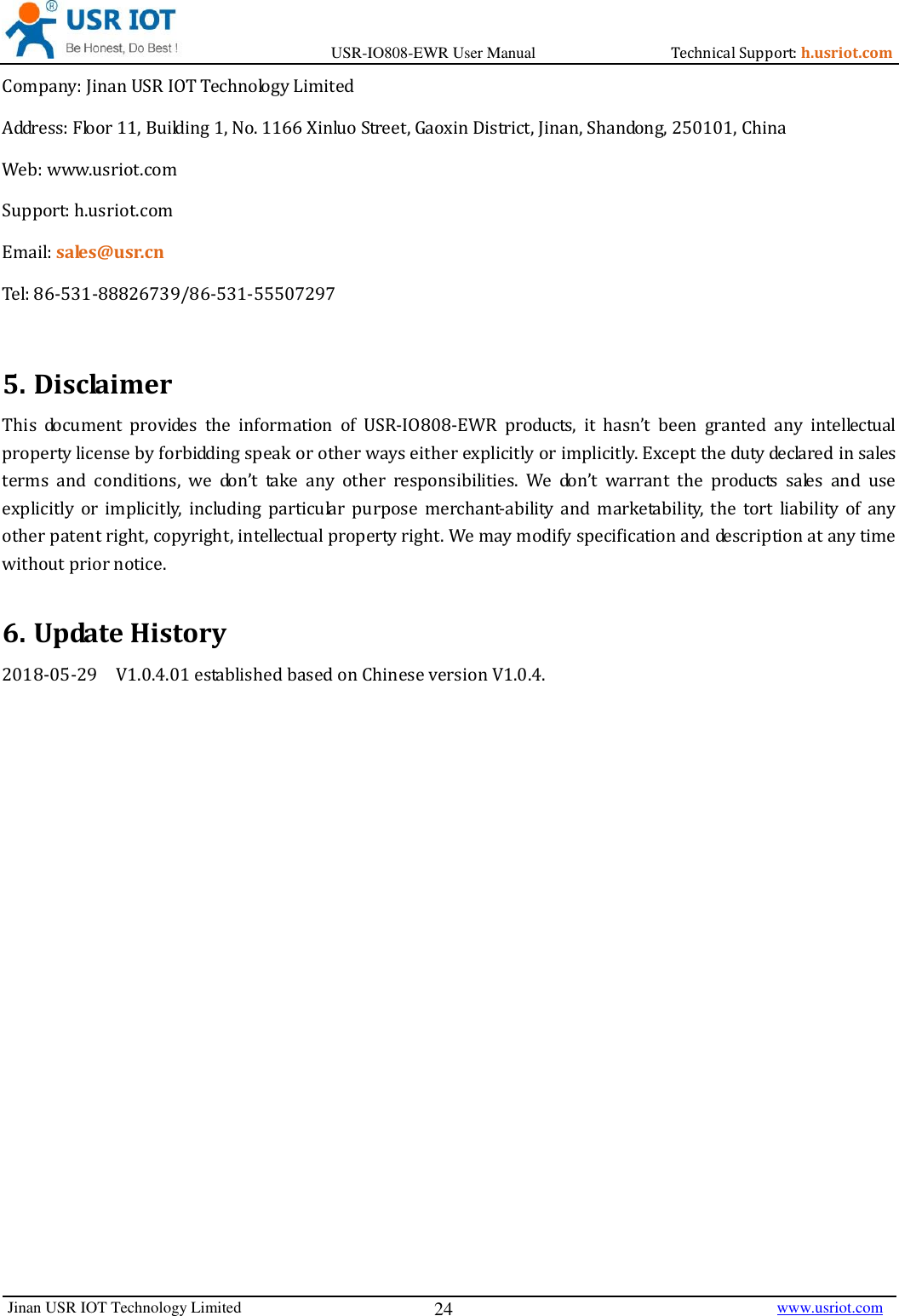 Page 24 of Jinan USR IOT Technology IO808 8DI8DO Network IO with ETH/WIFI User Manual USR IO808 EWR  V1 0 4 01