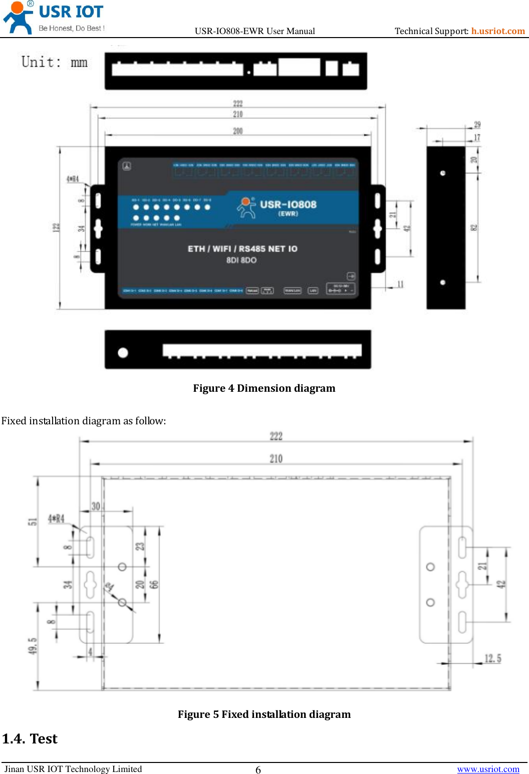 Page 6 of Jinan USR IOT Technology IO808 8DI8DO Network IO with ETH/WIFI User Manual USR IO808 EWR  V1 0 4 01