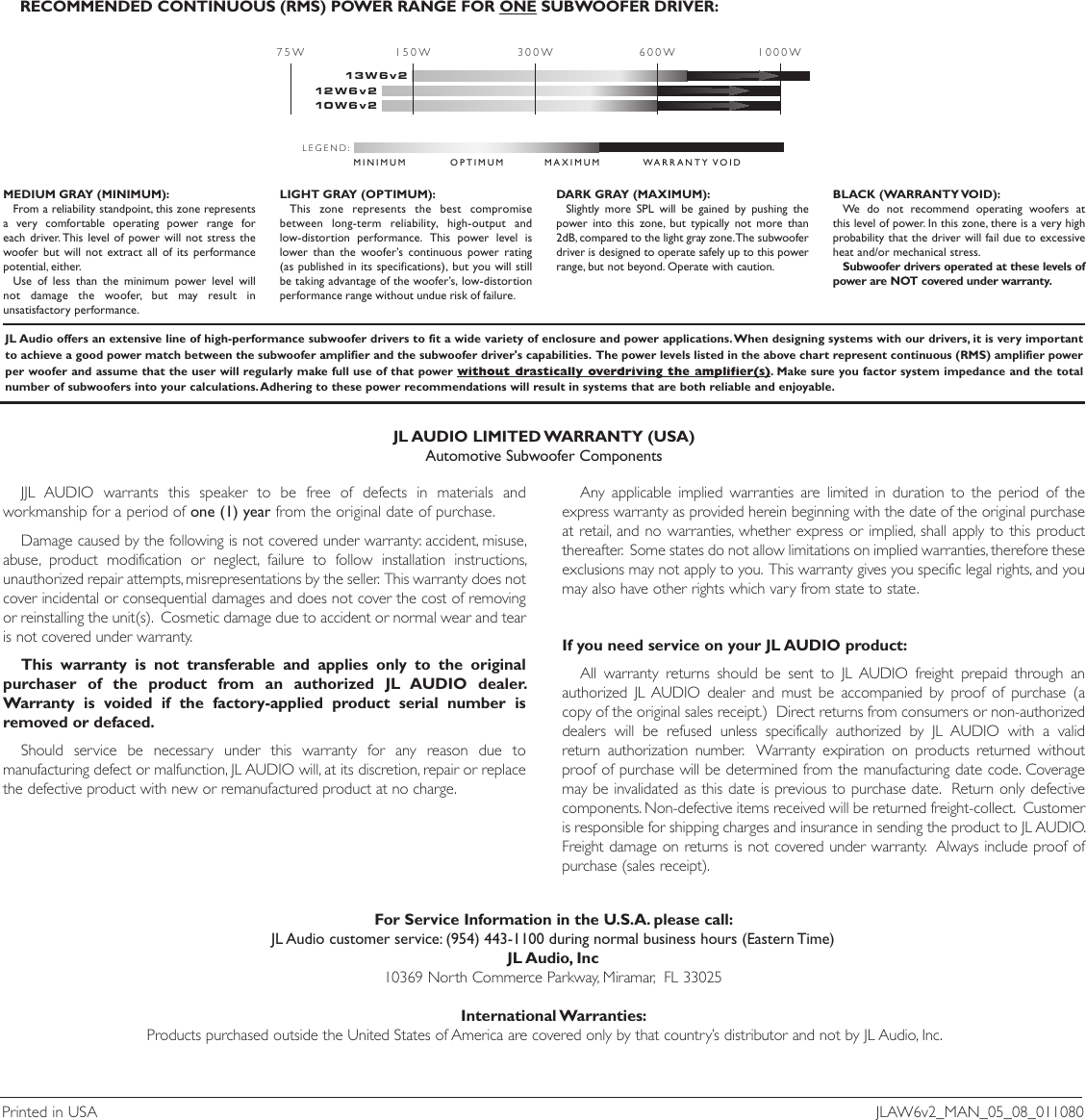 Jl Audio 10w6v2 D4 Users Manual