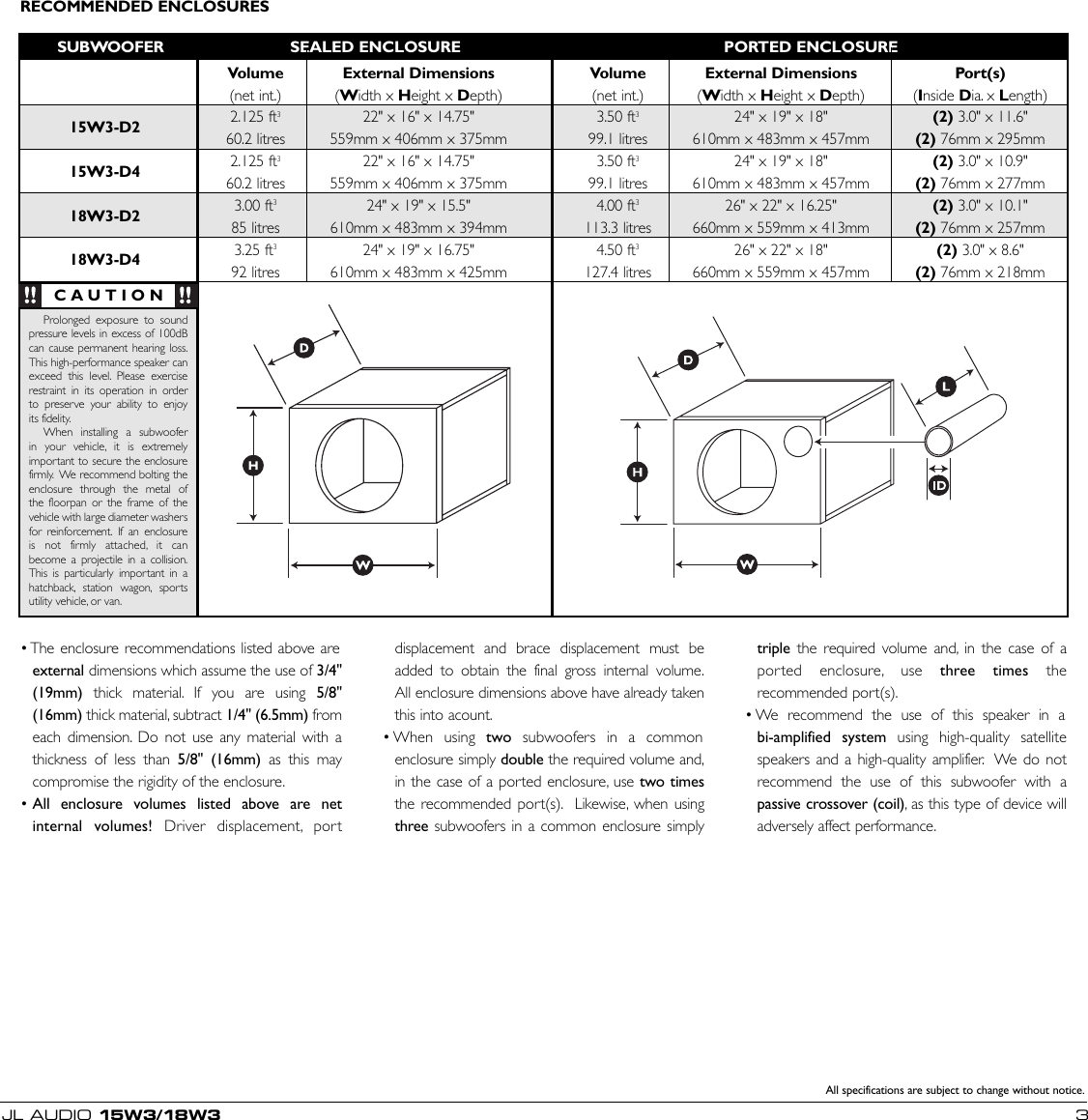 Page 3 of 4 - Jl-Audio Jl-Audio-15W3-18W3-Users-Manual- 15/18 W3 MAN  Jl-audio-15w3-18w3-users-manual