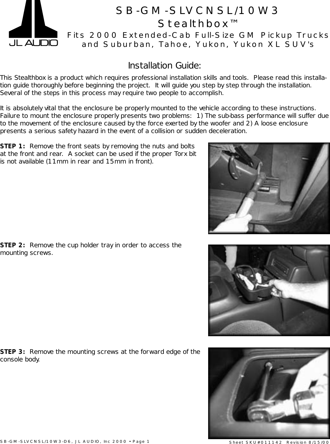Jl Audio Stealthbox Sb Gm Slvcnsl 10w3 D6 Users Manual