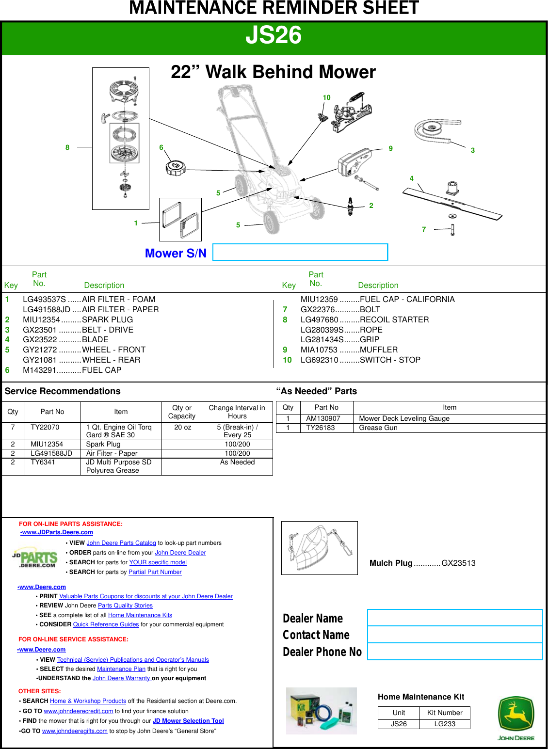 Page 1 of 1 - John-Deere John-Deere-Js26-Users-Manual- JS26  John-deere-js26-users-manual