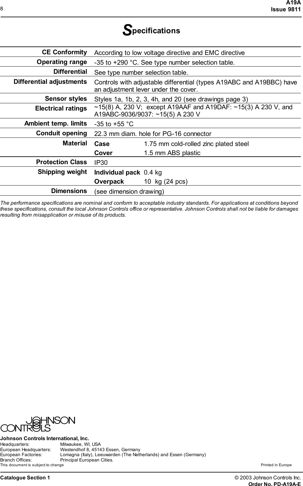 Page 8 of 10 - Johnson-Controls Johnson-Controls-A19A-Users-Manual- PDA19AE  Johnson-controls-a19a-users-manual