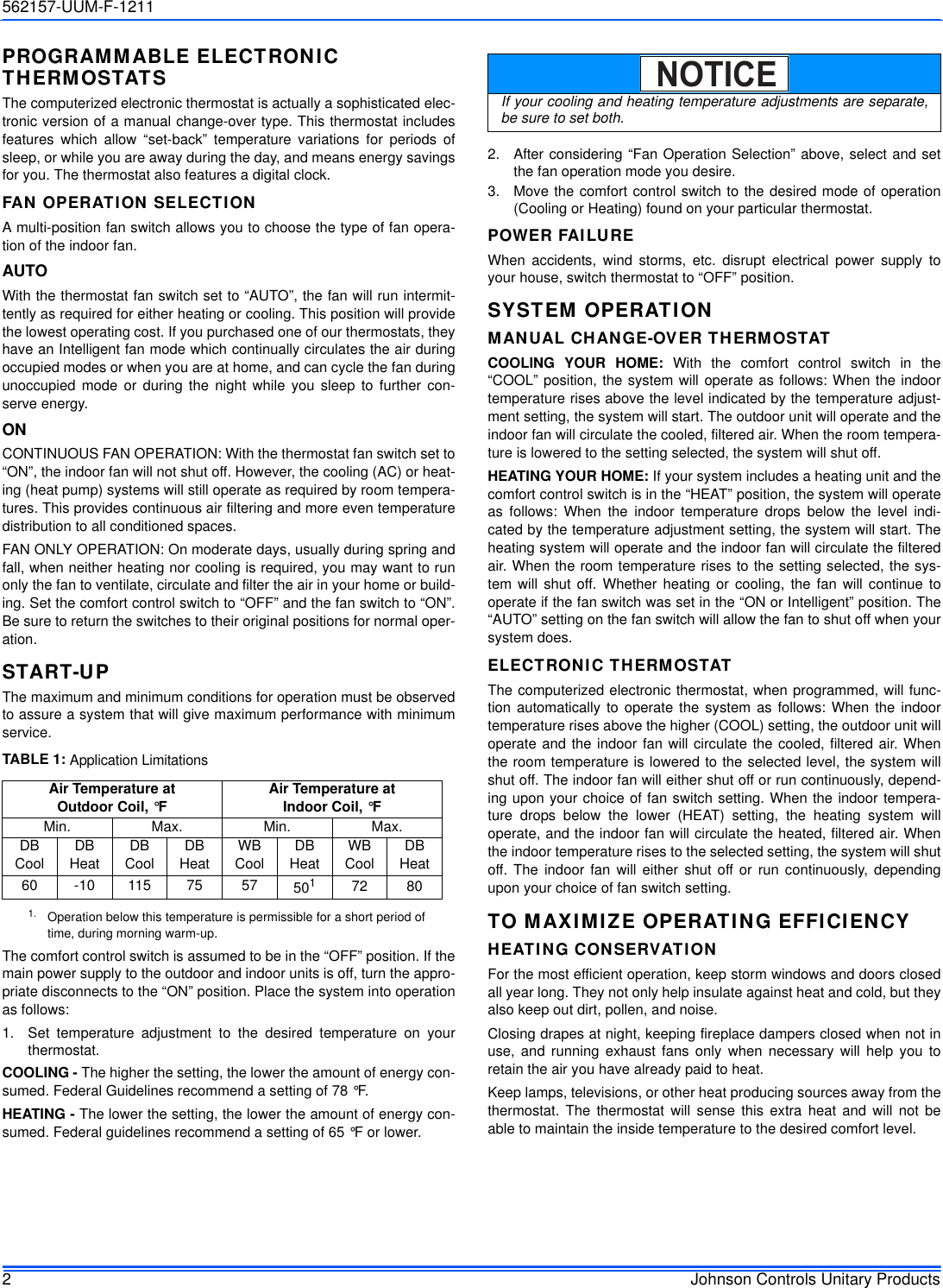 Page 2 of 4 - Johnson-Controls Johnson-Controls-Johnson-Controls-Inc-Heat-Pump-562157-Uum-F-1211-Users-Manual- 562157-UUM-F-1211  Johnson-controls-johnson-controls-inc-heat-pump-562157-uum-f-1211-users-manual