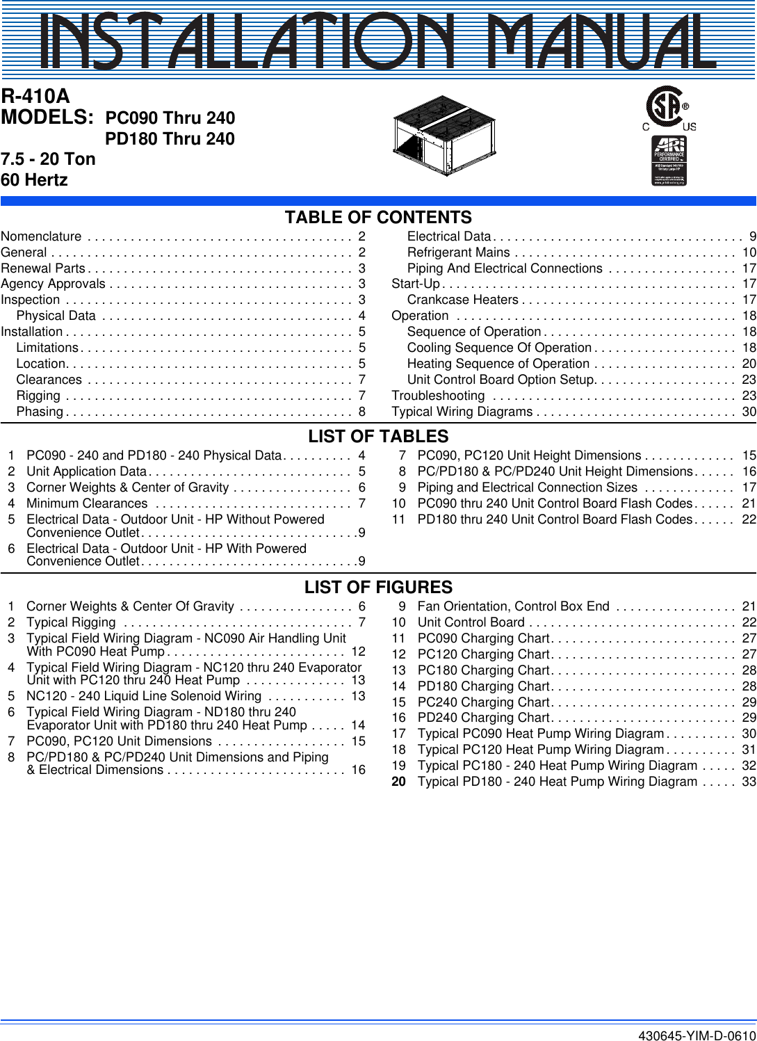 Johnson Controls Sa Pc090 Thru 240 Users Manual 430645 YIM D 0610
