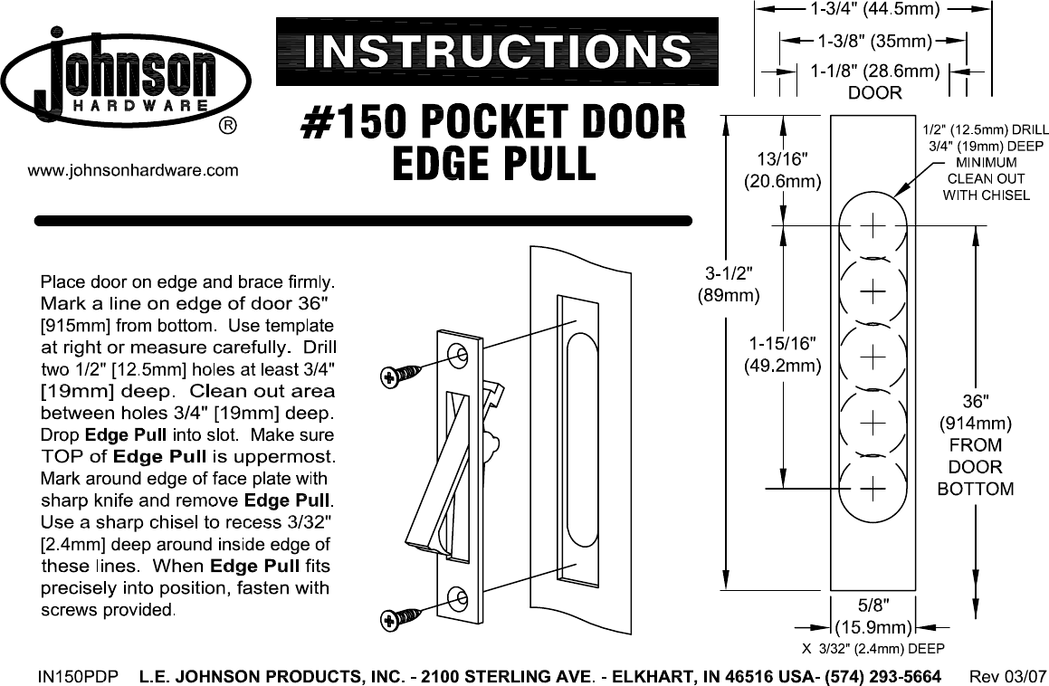 Page 1 of 1 - Johnson-Hardware Johnson-Hardware-150-Users-Manual- #150 POCKET DOOR EDGE PULL  Johnson-hardware-150-users-manual