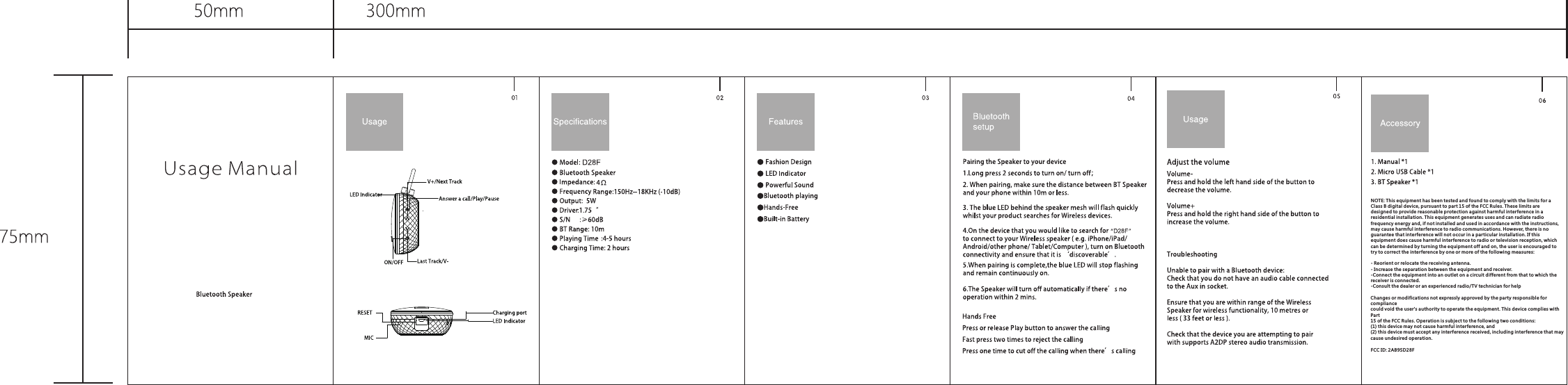 NOTE: This equipment has been tes ted and found to comply with the l imits for aClass B digital device, pursua nt to part 15 of th e FCC Rules . These limits aredesigned to p rovide reasonable protection ag ainst harmful i nterference i n aresiden tial installati on. This equipm ent generates uses and can radia te radiofrequen cy energy and , if not installed an d used in accordance with the in structions,may cause harmful interference to radio com munications . However, there is noguarantee t hat interfere nce will not occu r in a particular insta llation. If thi sequipment does cause harmful i nterference to radio or te levision reception, whichcan be determined by turning t he equipment off and on, the u ser is encouraged totr y to c orrect the in terference by o ne or more of the following me asures:- Reori ent or reloca te the rece iving antenna .- Increas e the separat ion between the e quipment and receiver.-Connect the equipment into an outlet on a circuit different from tha t to which thereceive r is connecte d.-Consult the dealer or an experi enced radio/T V technician for helpChanges or modifications not e xpressly ap proved by t he party responsible for compliancecould void th e user's authority to operate the equ ipment. This de vice complies with Par t15 of the FCC Rules. O peration is subje ct to the follo wing two condit ions:(1) this device may not cause harmful interfere nce, and(2) this device must accept any in terference received, i ncluding inte rference that maycause undesired operation.FCC ID: 2 AB9SD28F