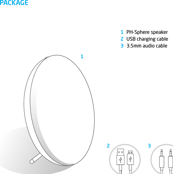 PACKAGEPH-Sphere speaker USB charging cable 3.5mm audio cable123213