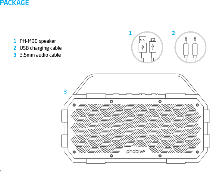 PACKAGEPH-M90 speaker USB charging cable 3.5mm audio cable4123132