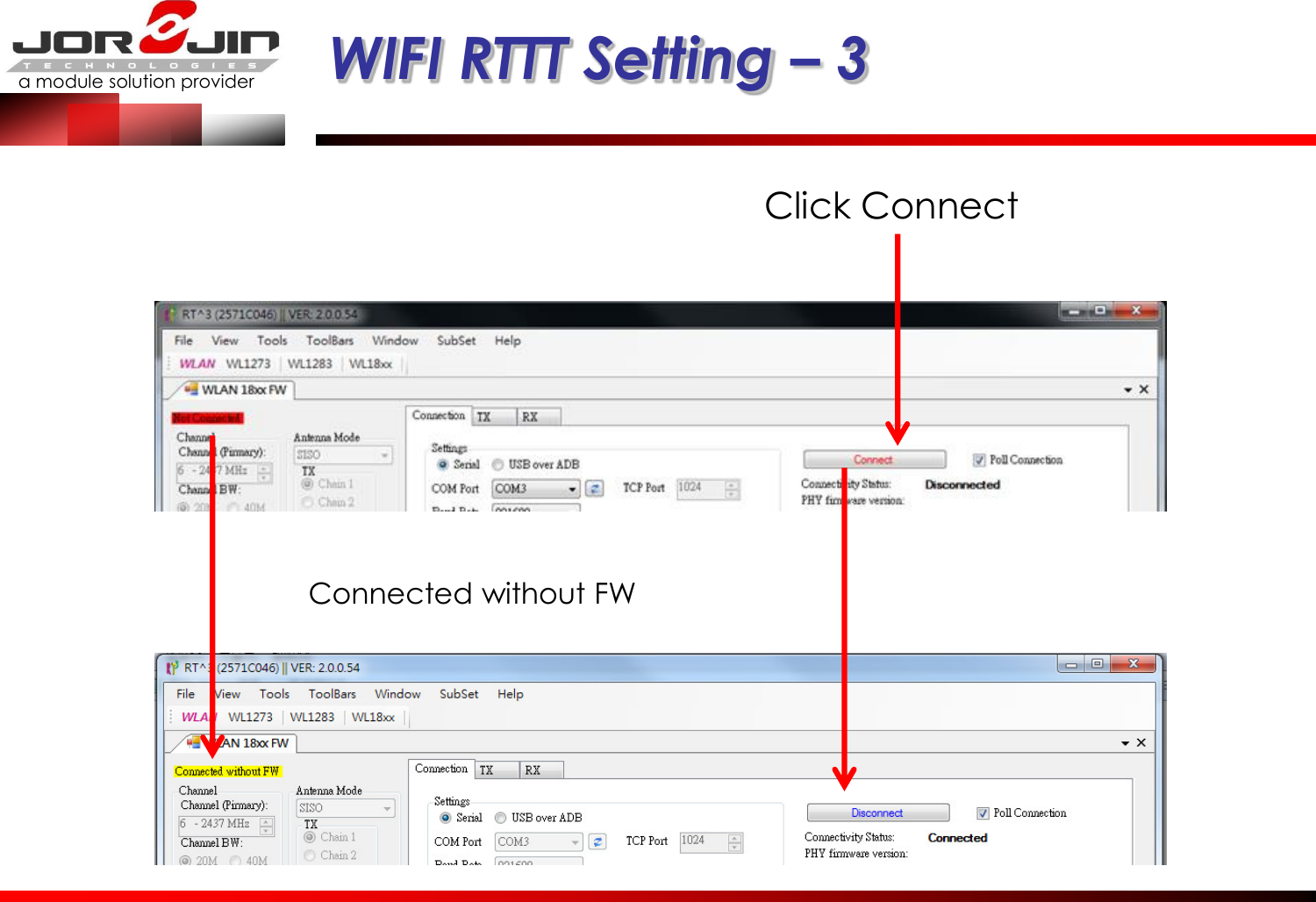 a module solution provider  WIFI RTTT Setting – 3 Click Connect Connected without FW 