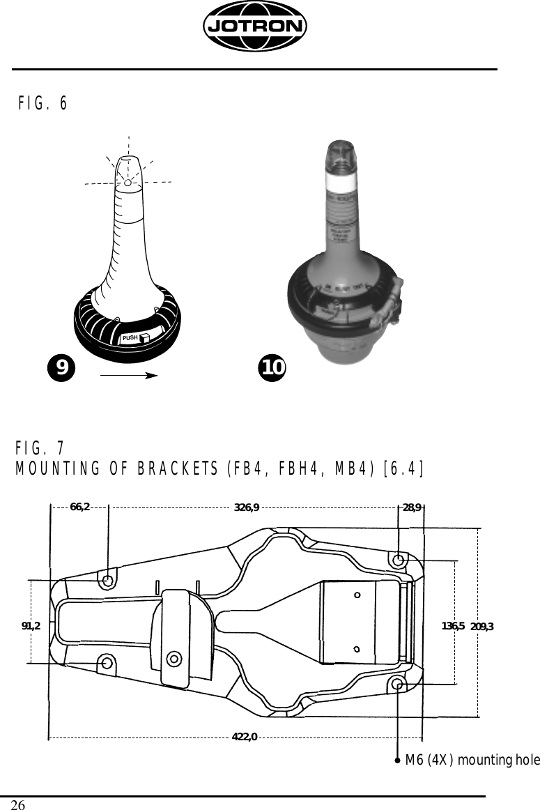 26910FIG. 7 MOUNTING OF BRACKETS (FB4, FBH4, MB4) [6.4]66,291,2326,9422,028,9136,5 209,3FIG. 6M6 (4X) mounting holePUSH
