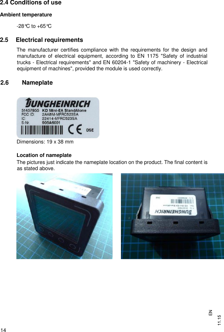 Page 14 of Jungheinrich MFRC523SA Display Mini-EA Stand Alone User Manual 