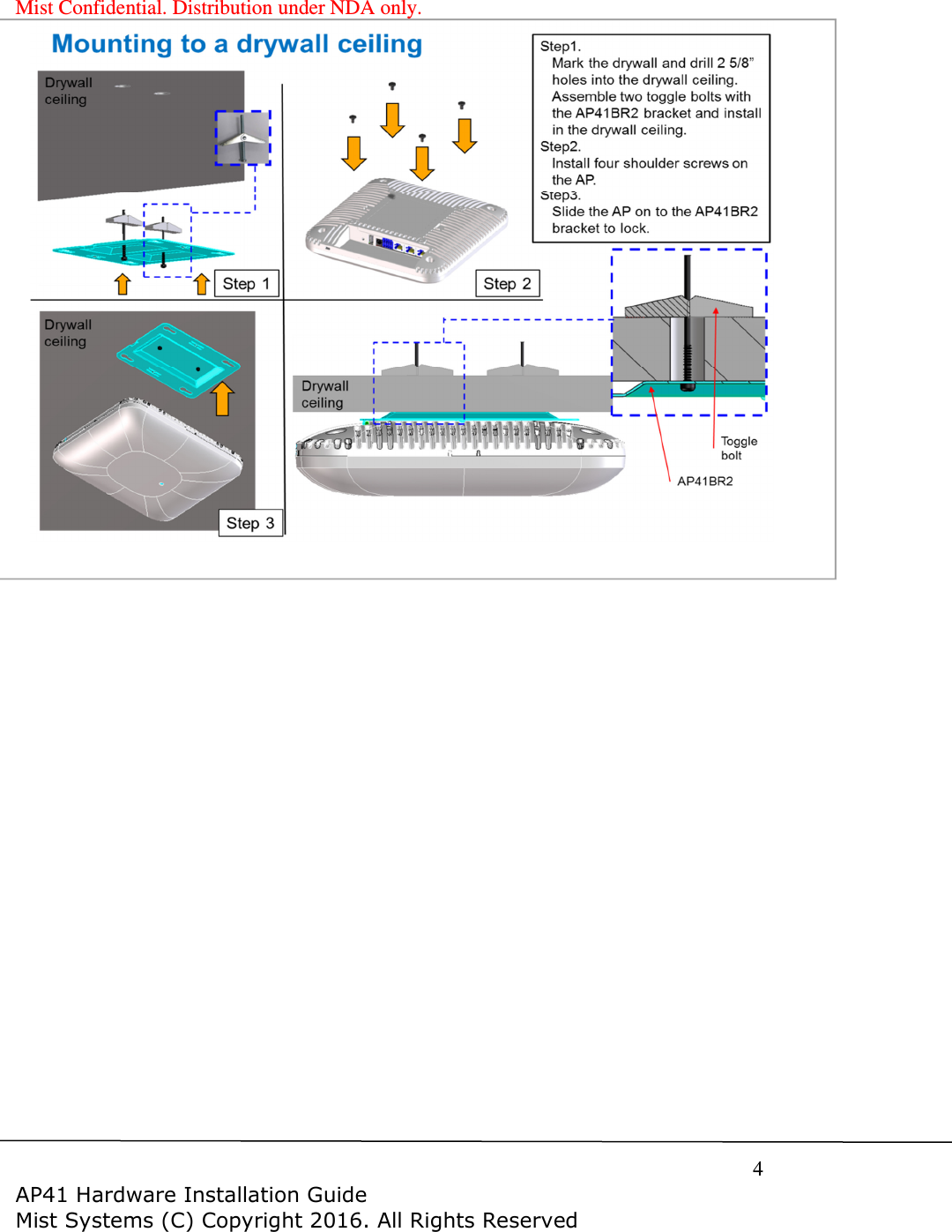 Mist Confidential. Distribution under NDA only.     4  AP41 Hardware Installation Guide Mist Systems (C) Copyright 2016. All Rights Reserved   