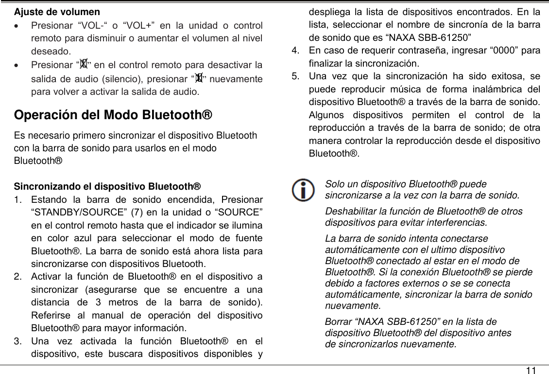 Page 30 of Junlan Electronic SBB-61250 CH BLUETOOTH SOUNDBAR SPEAKER User Manual NHS 2012 English Manual v1 4   FINAL   1 8 18
