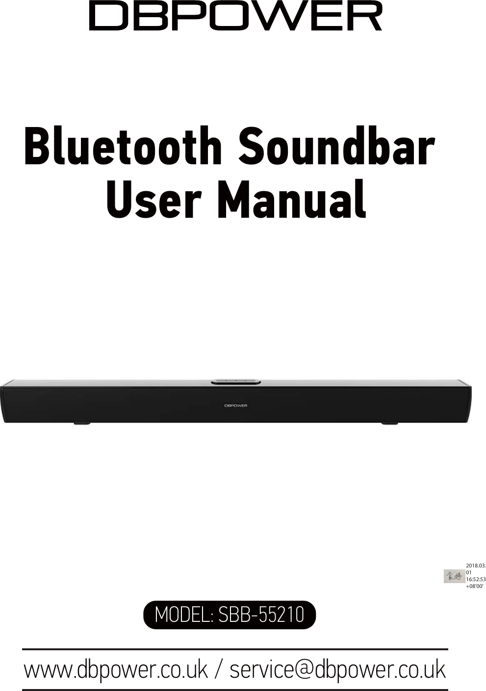 Page 1 of Junlan Electronic SBB70759 Bluetooth soundbar User Manual SBB 55210                  V3