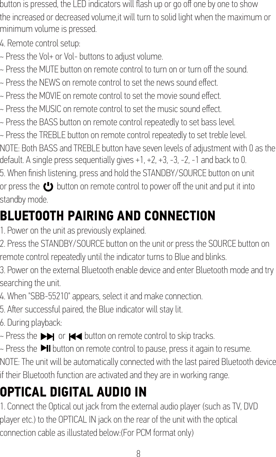 Page 9 of Junlan Electronic SBB70759 Bluetooth soundbar User Manual SBB 55210                  V3