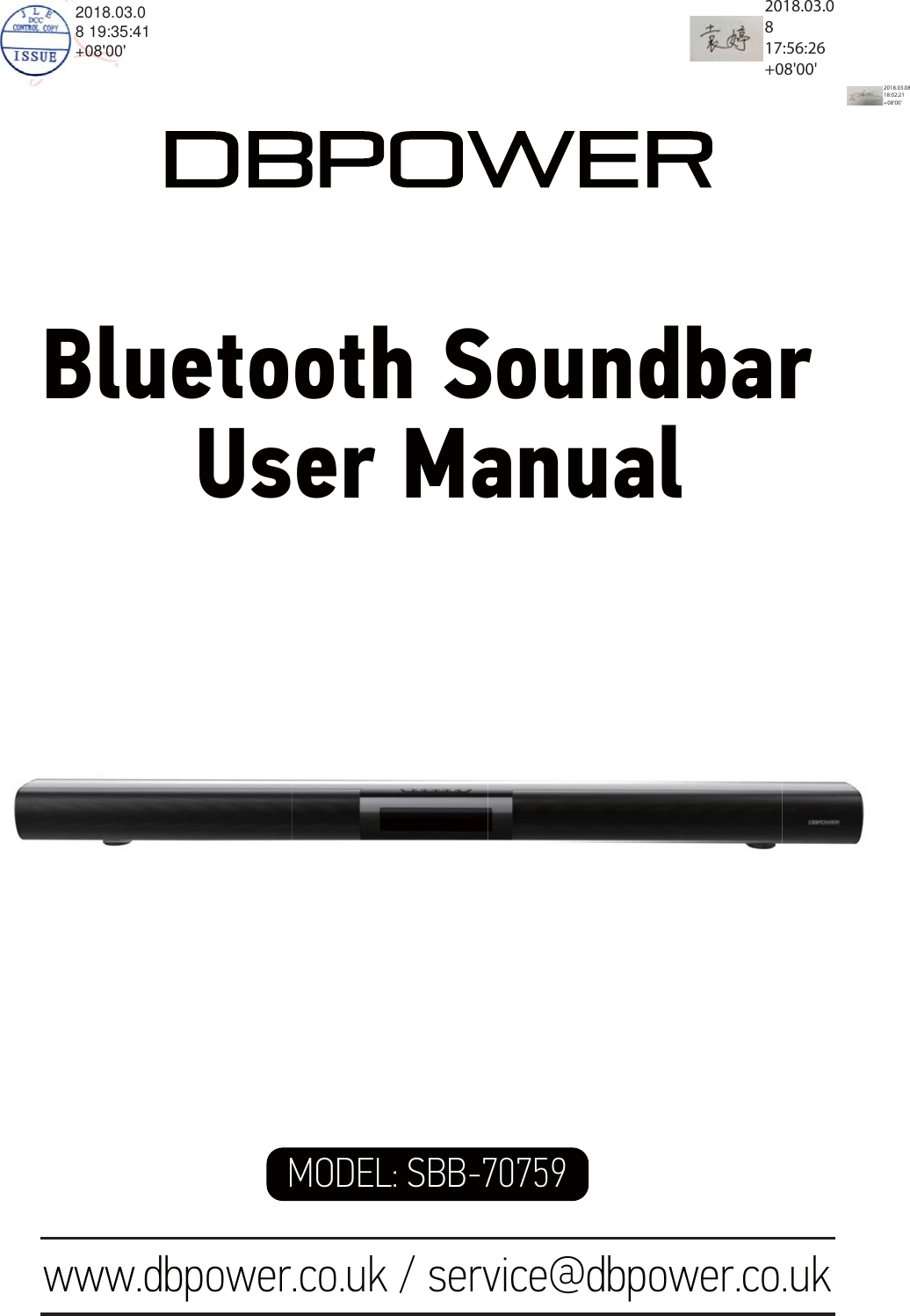 Page 1 of Junlan Electronic SBB70759 Bluetooth soundbar User Manual SBB 55210                  V4