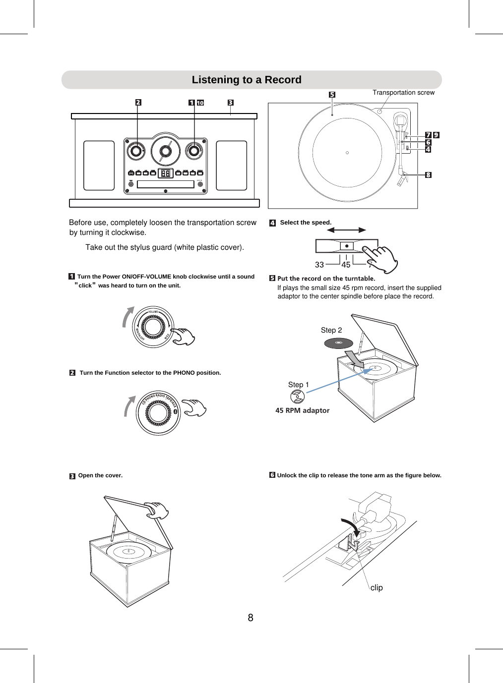 Page 9 of Junlan Electronic SRCD838BT Nostalgia 6 in 1 Turntable Radio User Manual                     1