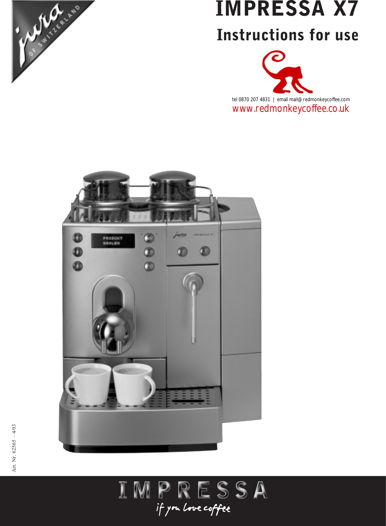 Jura Capresso Impressa X7 Users Manual X 7 E