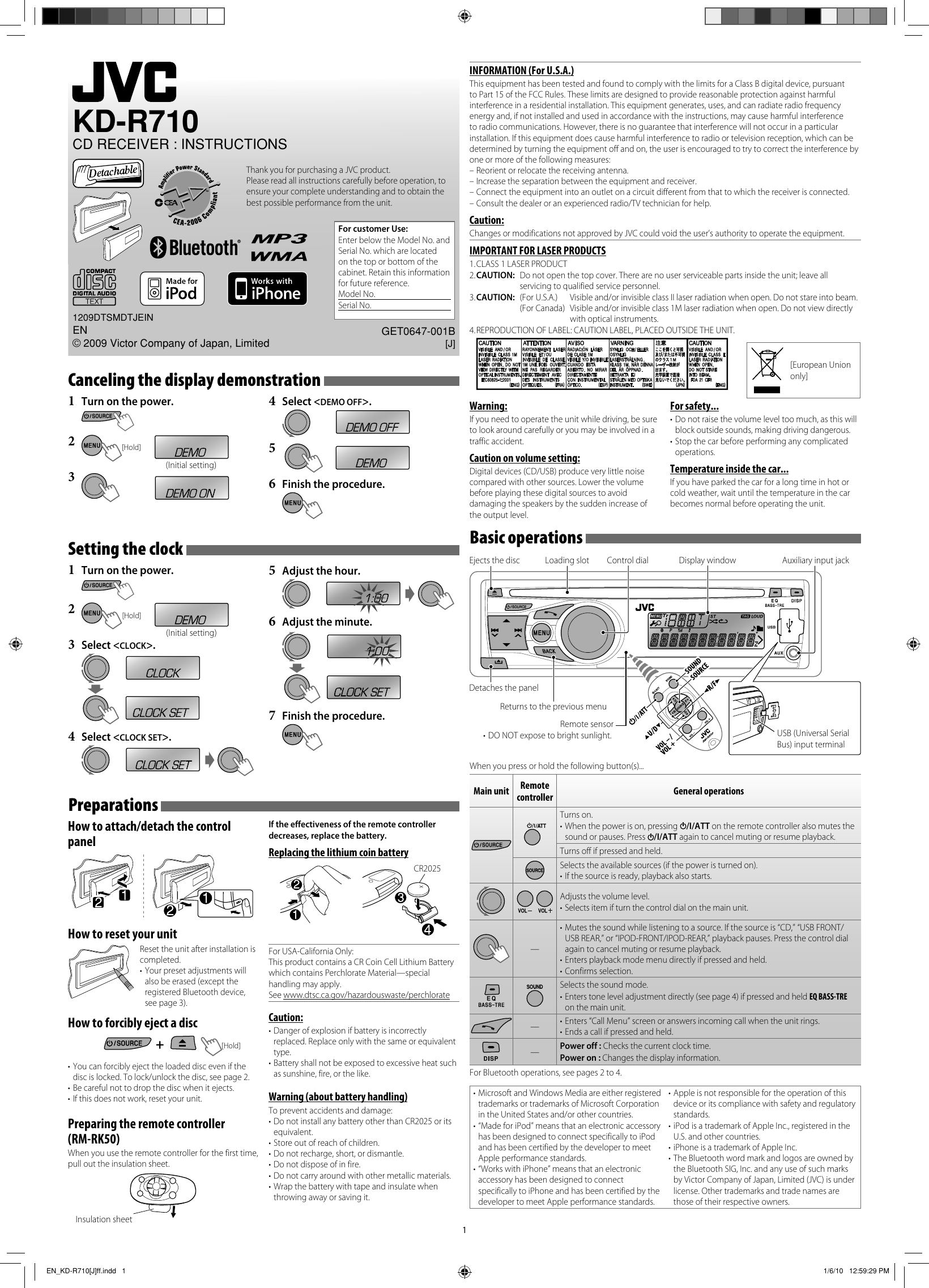 Page 1 of 8 - Jvc Jvc-Car-Stereo-System-Kd-R710-Users-Manual- EN_KD-R710[J]f  Jvc-car-stereo-system-kd-r710-users-manual