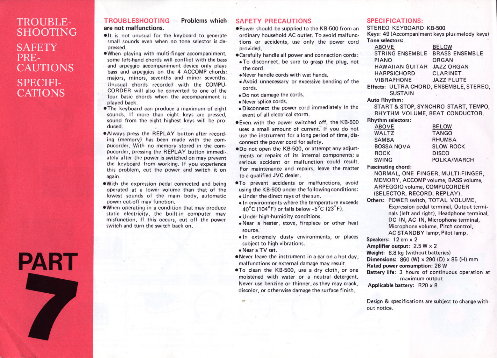 Page 8 of 8 - Jvc Jvc-Electronic-Keyboard-Kb-500-Users-Manual- KB-500 Manual  Jvc-electronic-keyboard-kb-500-users-manual