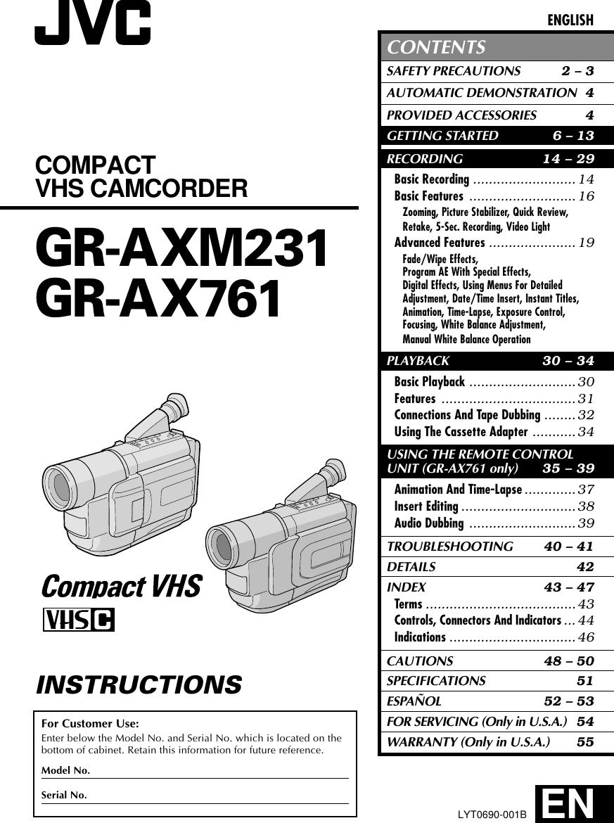 Jvc Gr Ax761 Users Manual Axm231 Ax761u