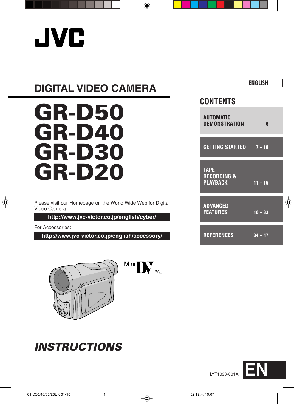 Jvc Gr D20 Users Manual D50  D40  D30  D20ek