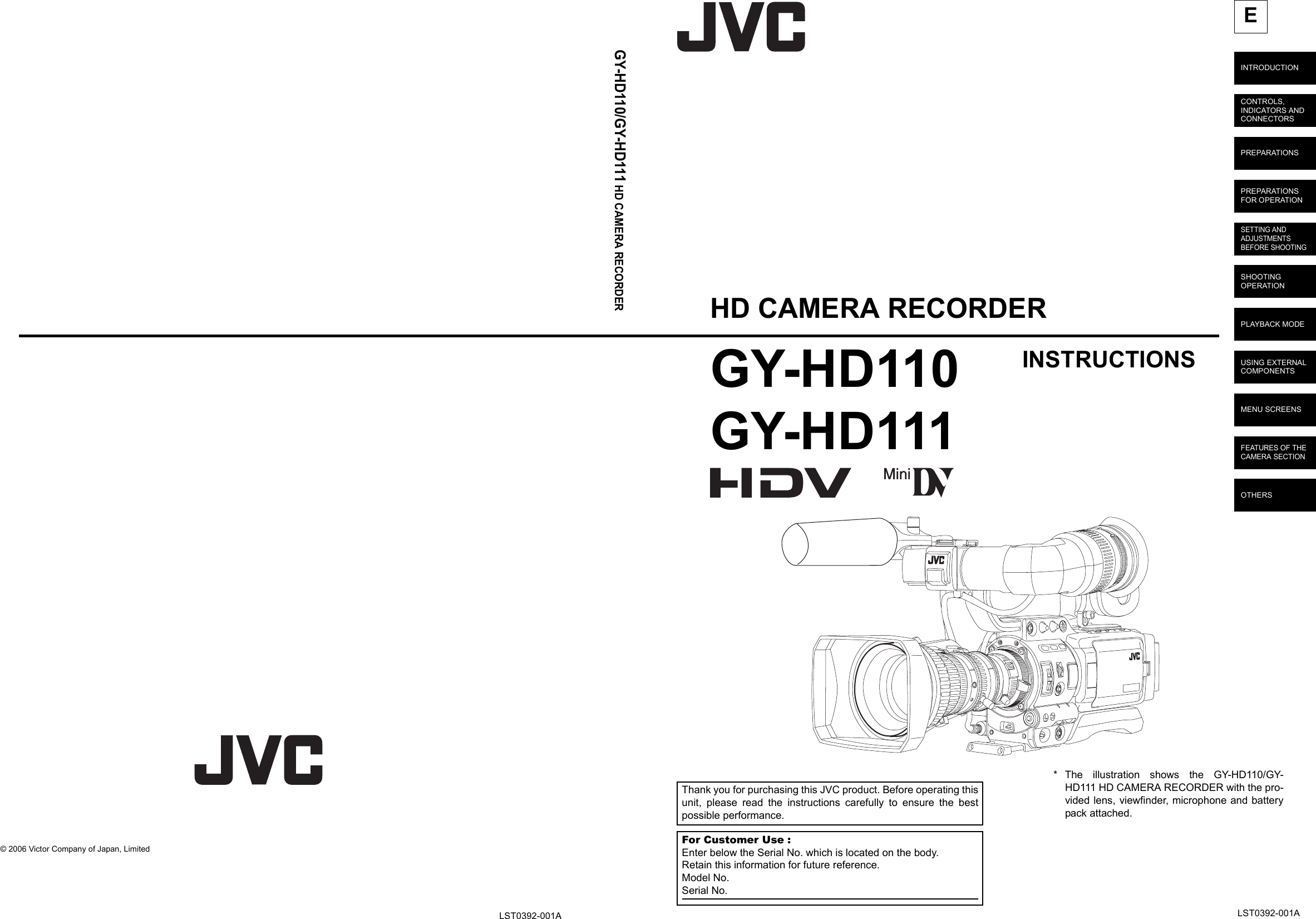 Jvc Gy Hd111 Hd Camera Recorder Users Manual