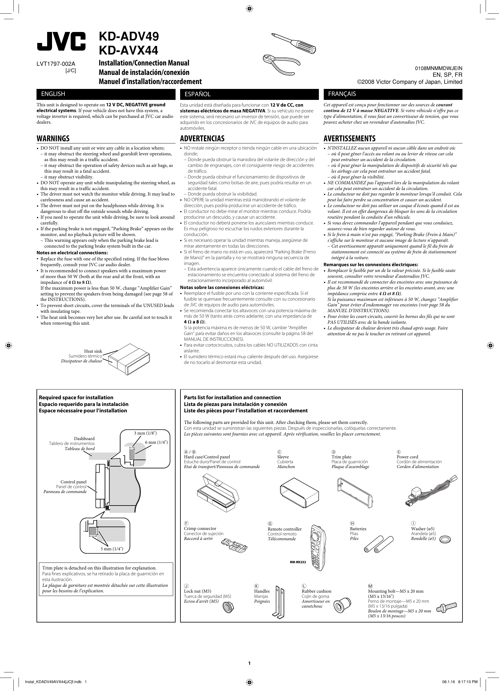Page 1 of 6 - Jvc Jvc-Kd-Adv49-Installation-Manual- KD-ADV49/KD-AVX44  Jvc-kd-adv49-installation-manual
