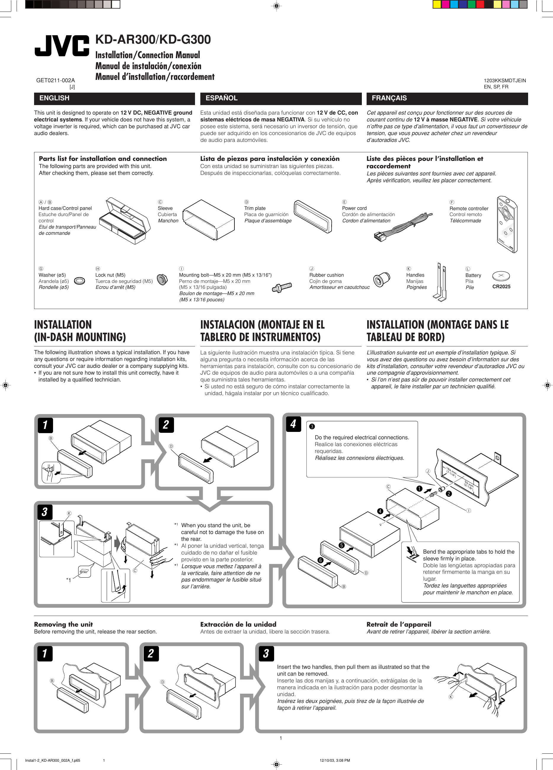 Page 1 of 4 - Jvc Jvc-Kd-G300-Installation-Manual- KD-AR300_G300 Jvc-kd-g300-installation-manual
