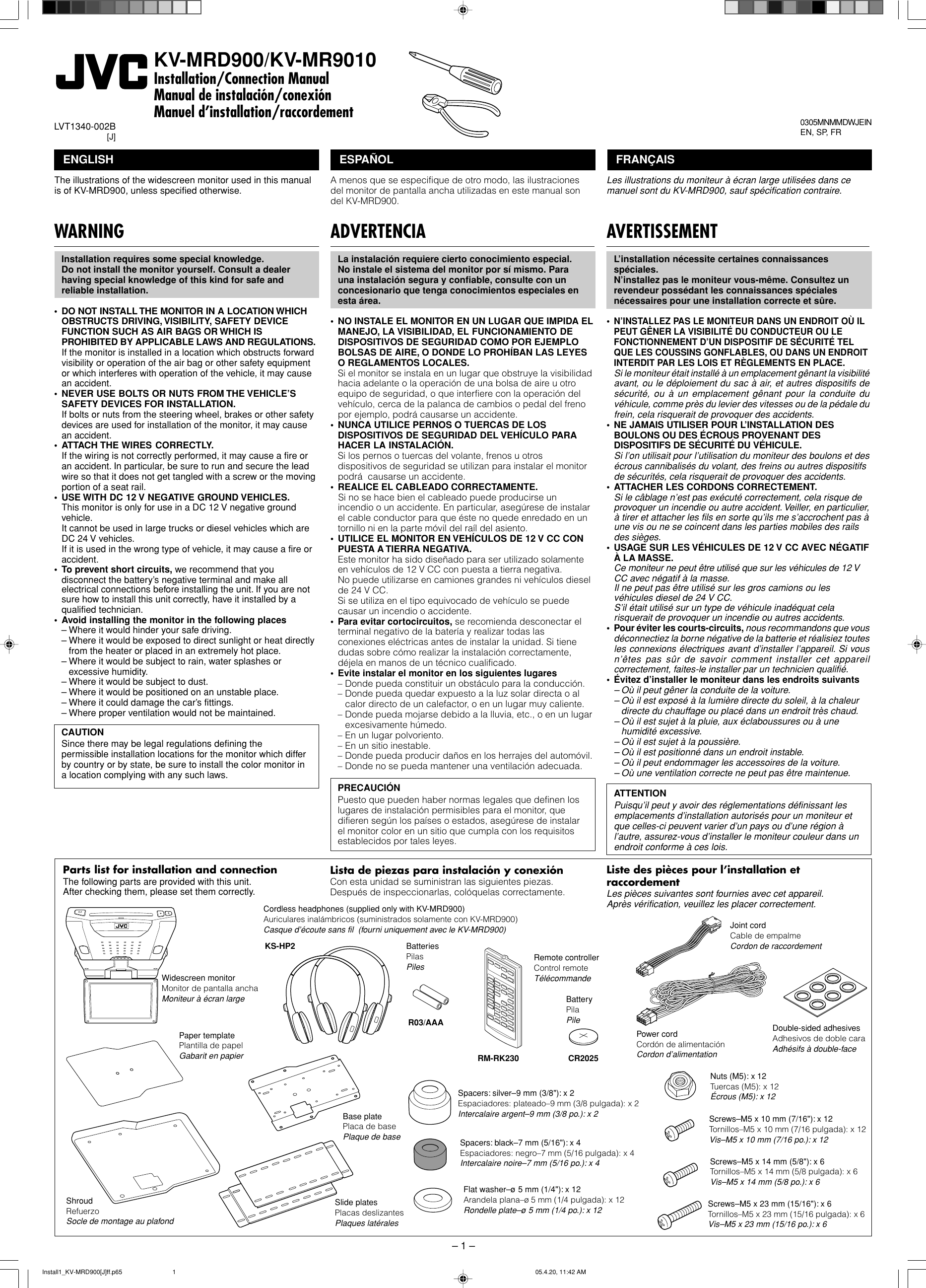 Page 1 of 6 - Jvc Jvc-Kv-Mr9010-Installation-Manual- KV-MRD900/KV-MR9010[J]  Jvc-kv-mr9010-installation-manual