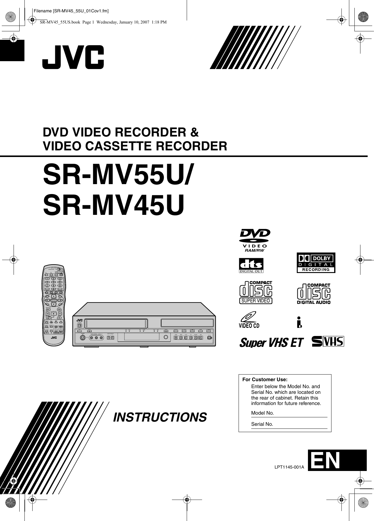Jvc Sr Mv45U Users Manual MV55U/SR