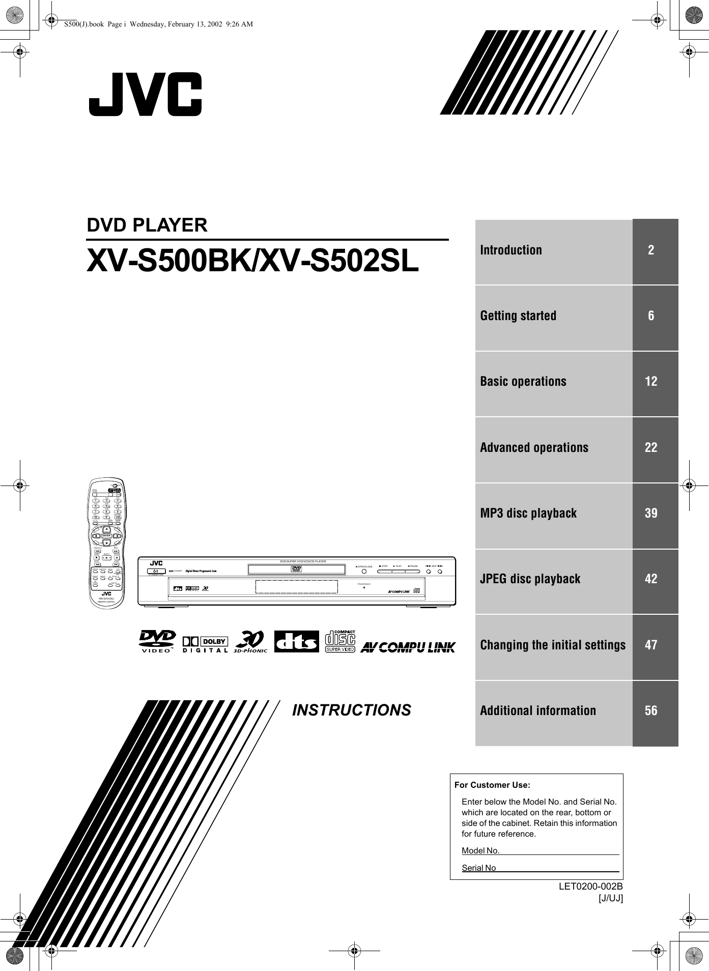 Jvc Xv S500Bk Users Manual S500(J)