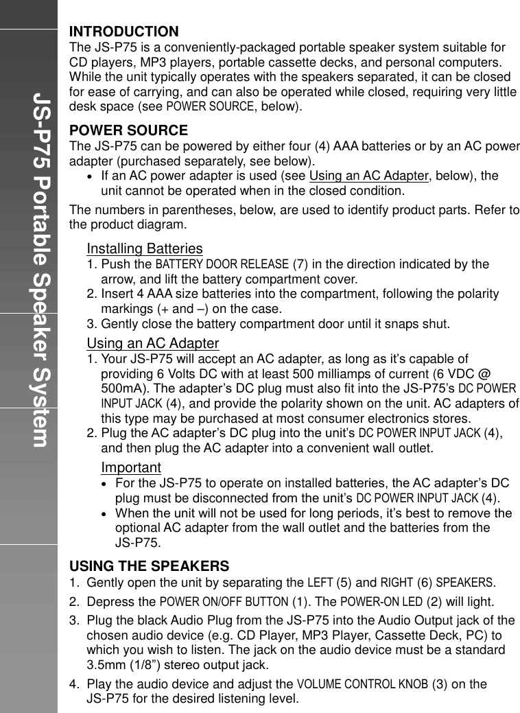 Page 2 of 3 - Jwin Jwin-Js-P75-Users-Manual JSP75_V10M10_EN_01112005