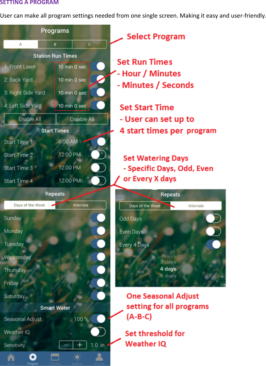 SETTINGAPROGRAMUsercanmakeallprogramsettingsneededfromonesinglescreen.Makingiteasyanduser‐friendly.
