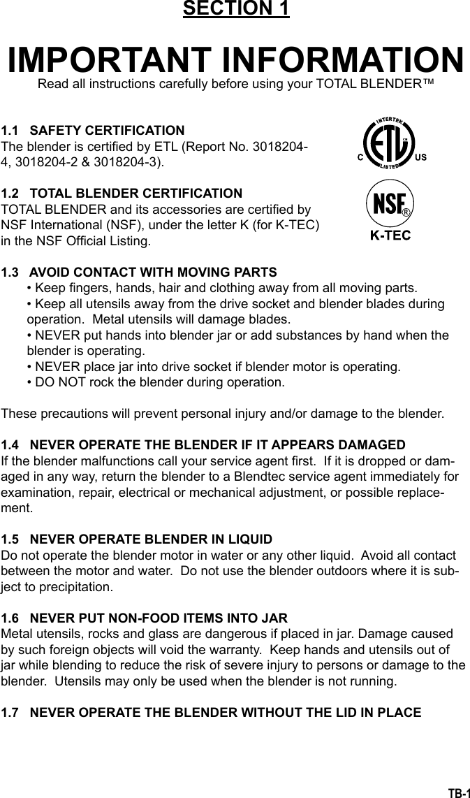 Page 3 of 9 - K-Tec K-Tec-Total-Blender-Users-Manual- Total Blender Manual  K-tec-total-blender-users-manual