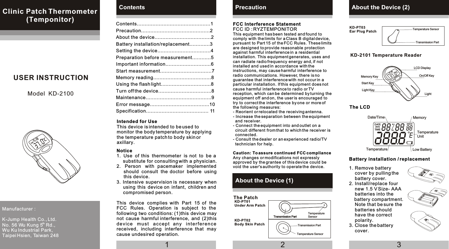 K jump Health TEMPONITOR Clinic Patch Thermometer ( Temponitor ) User