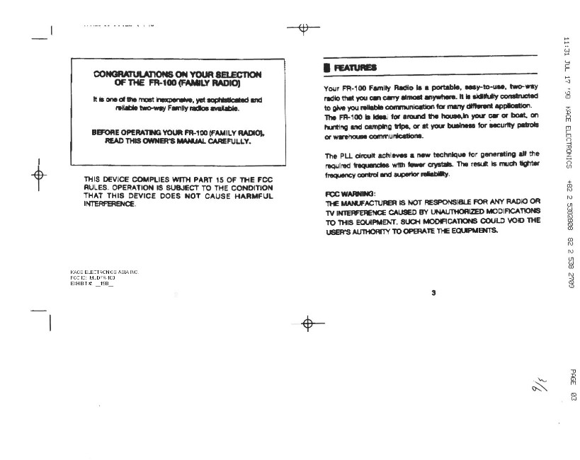 Family Radio Transceiver User Manual