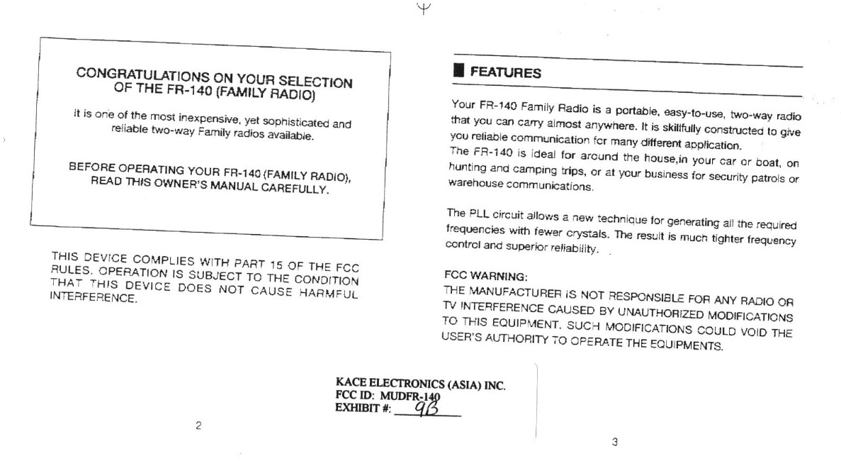 Family Radio Transceiver User Manual