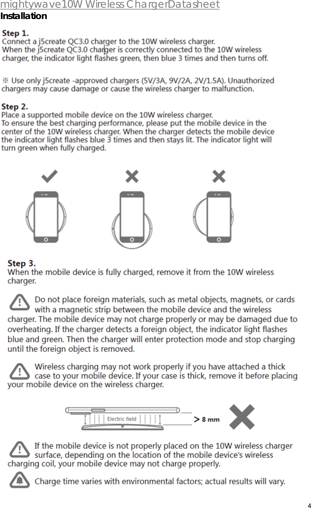  mightywave10W Wireless ChargerDatasheet 4  Installation   