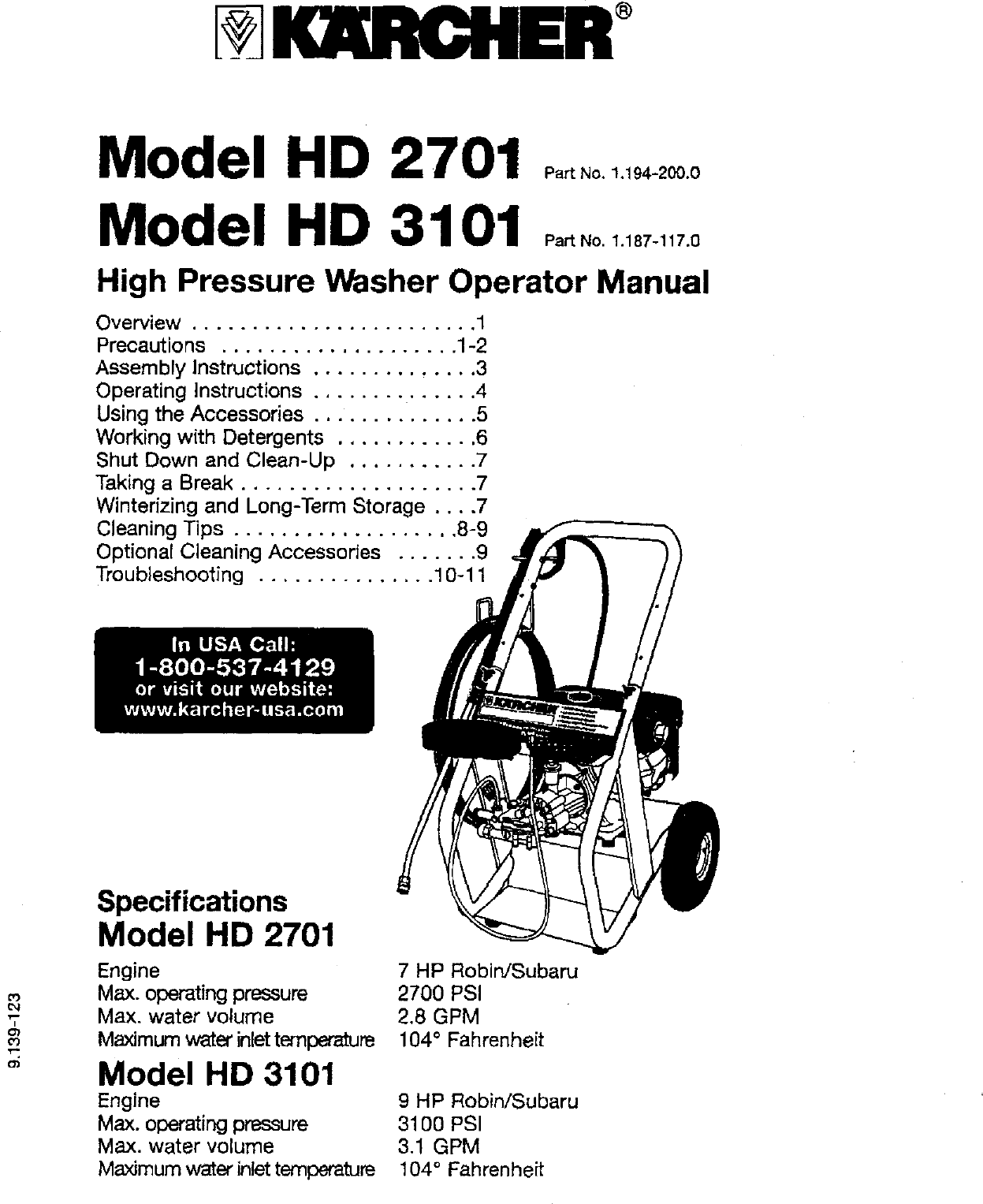 Page 1 of 7 - KARCHER  Power Washer, Gas Manual L0607335