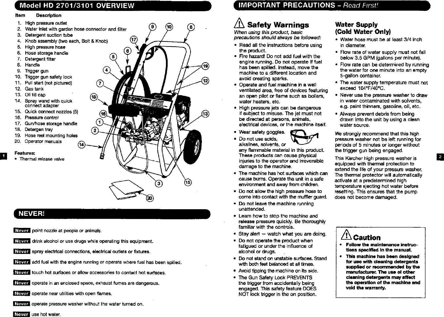 Page 2 of 7 - KARCHER  Power Washer, Gas Manual L0607335