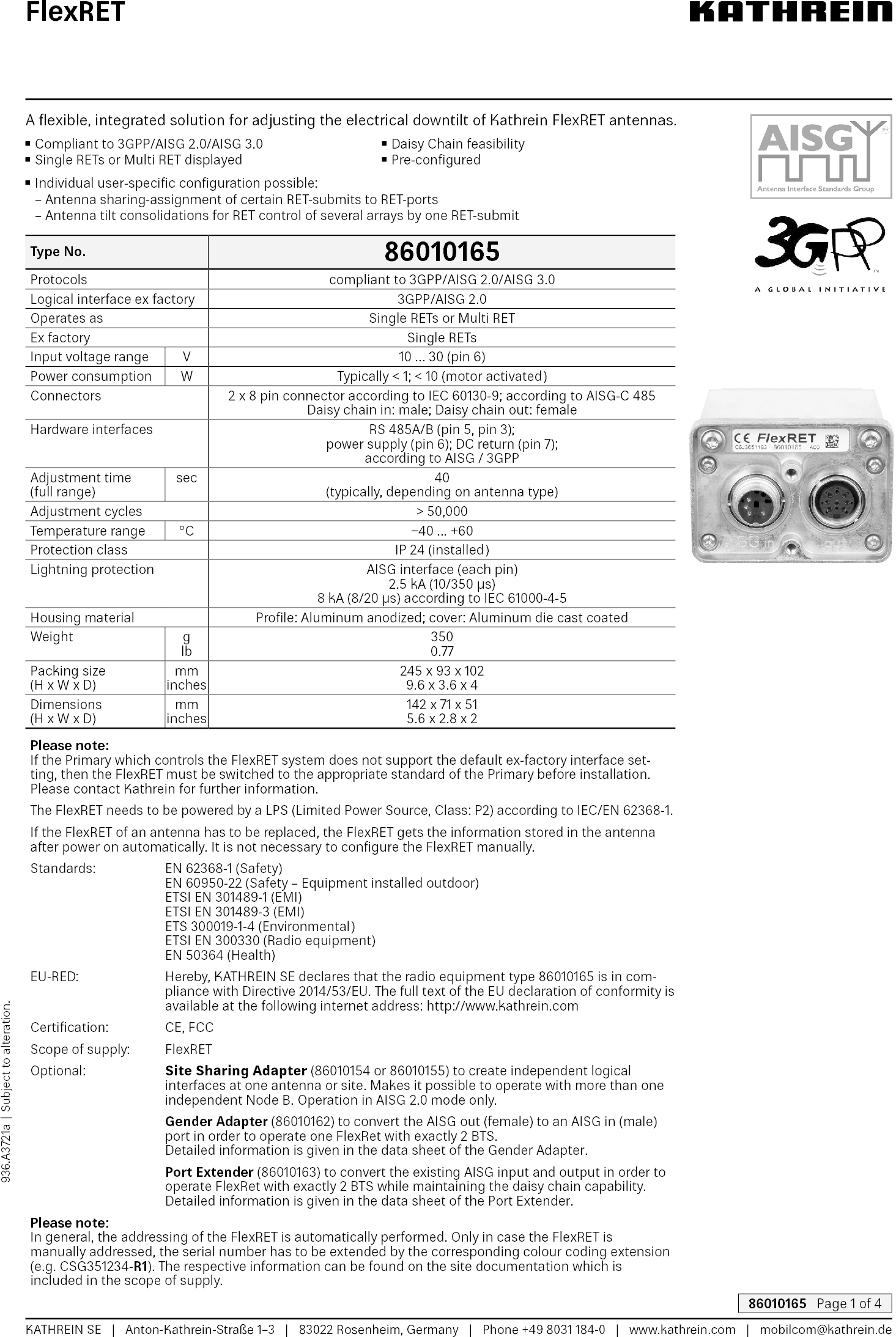 KATHREIN SE 86010165 Positioning tool for antennas User Manual Data