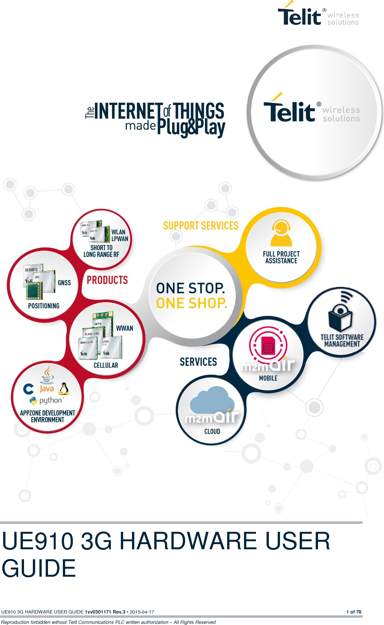  UE910 3G HARDWARE USER GUIDE 1vv0301171 Rev.3 • 2015-04-17 1 of 78 Reproduction forbidden without Telit Communications PLC written authorization – All Rights Reserved UE910 3G HARDWARE USER GUIDE 