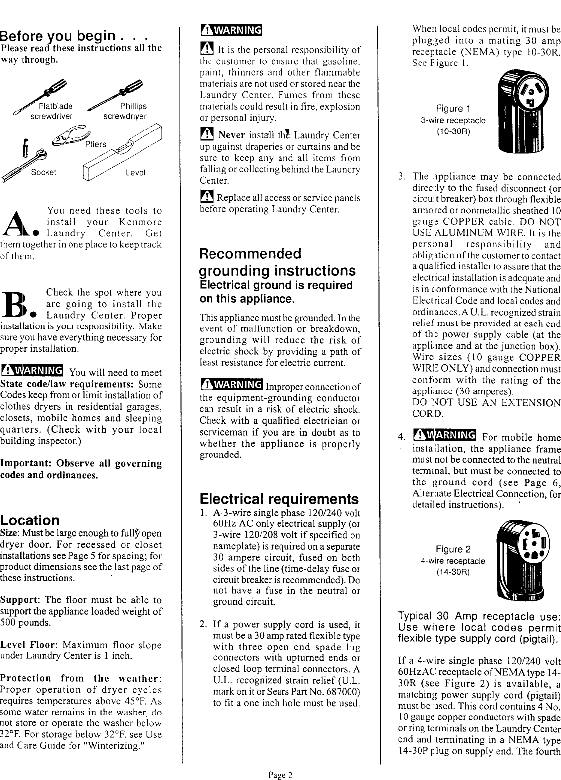 Page 2 of 9 - KENMORE  Laundry Centers Manual 98010140
