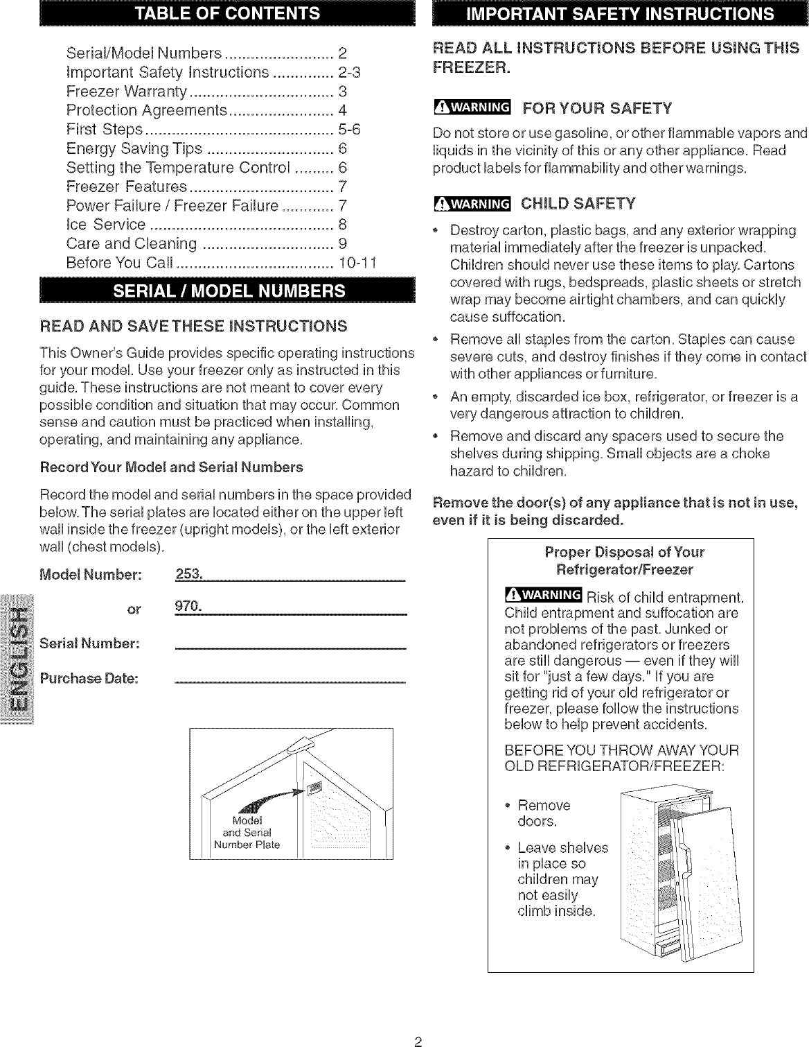 Page 2 of 12 - KENMORE  ELITE Upright Freezer Manual L0504504