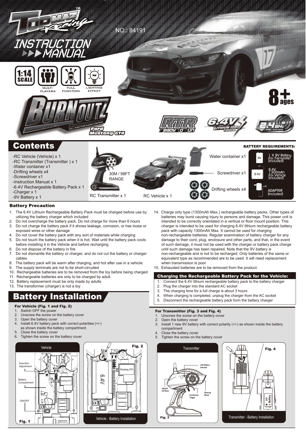 Page 1 of KIDZTECH TOYS 8419118-24GTX 1/14 R/C Burnoutz User Manual OTM 8419118 24GTX