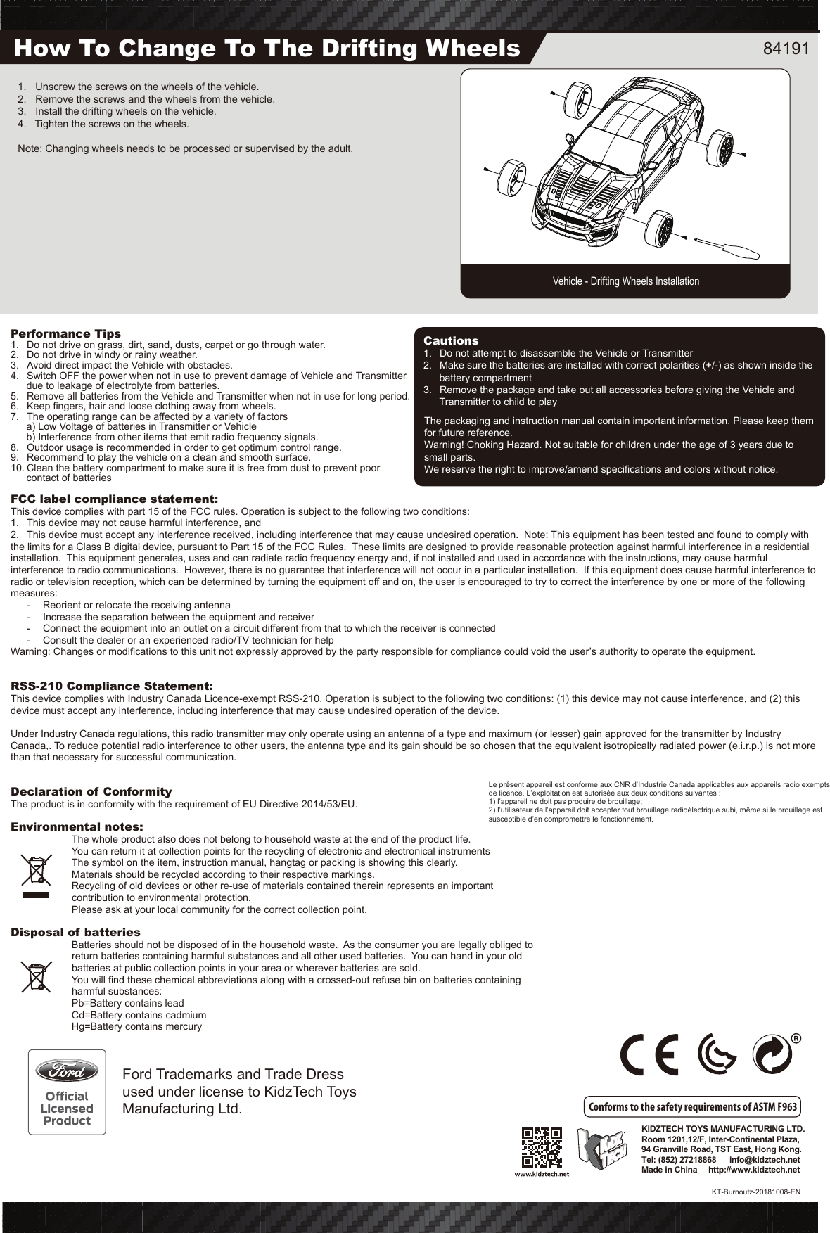 Page 3 of KIDZTECH TOYS 8419118-24GTX 1/14 R/C Burnoutz User Manual OTM 8419118 24GTX